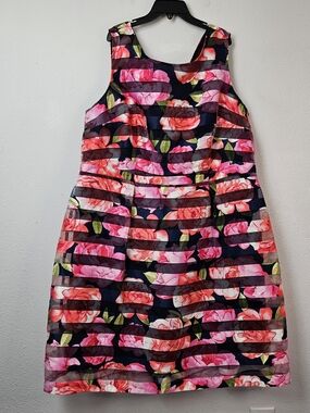 Luxe by Carmen Marc Valvo drFloral Striped Sleeveless A-Line Dress Size 20W